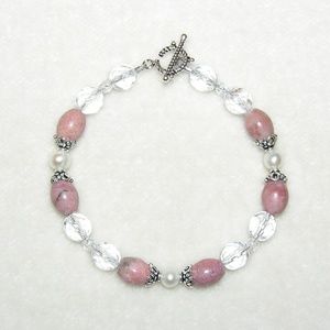 Rhodonite, Pearl & Crystal Sterling Bracelet